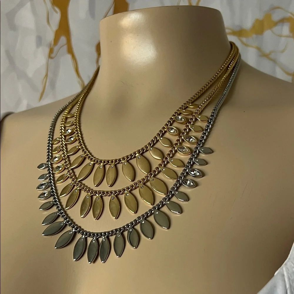 * White House Black Market Gold and Silver Charm Leaf Necklace